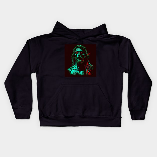 NEON ZOMBIE JESUS Kids Hoodie by Pattyld